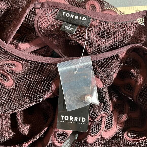 Torrid Blouse Womens 1X Purple‎ Mesh Embroidered Long Sleeves Sheer Art NEW - Picture 6 of 11